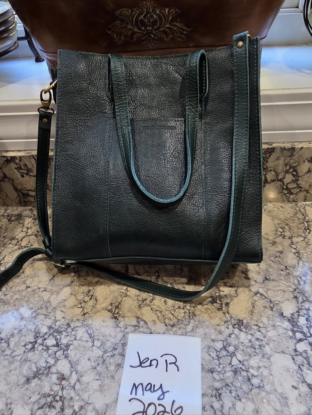 Portland Leather Forest Green Lola Pebbled Leather Tote with Crossbody Strap